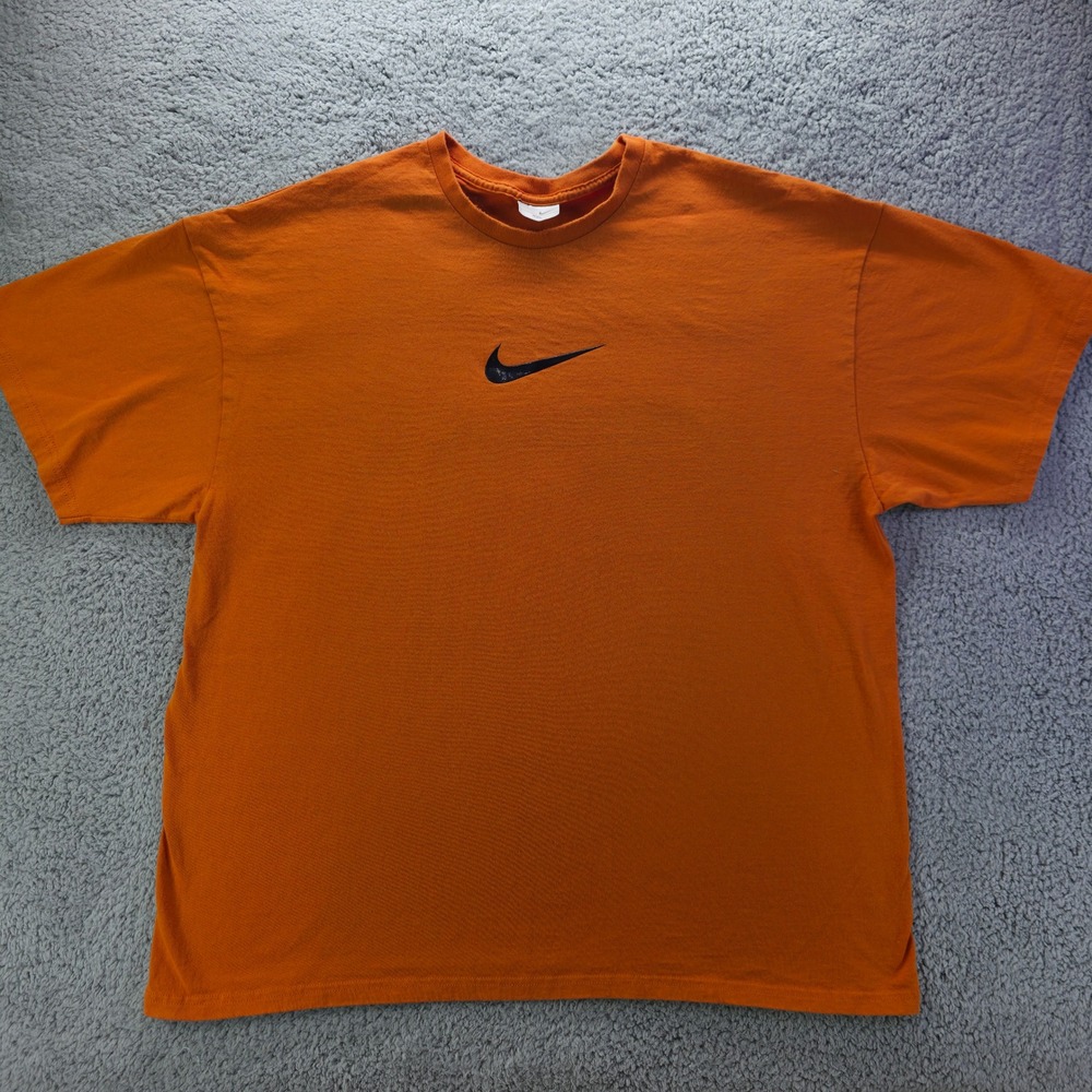 Vintage Nike Mens XXL Orange Short Sleeve Center Swoosh Logo T-Shirt Y2K